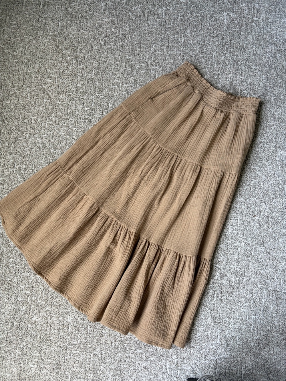 Dex Tiered Maxi Skirt in Camel Brown